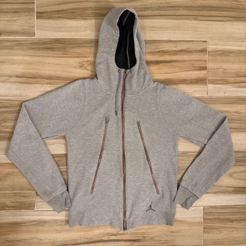 Nike Air Jordan Zip Tech Fleece Hoodie Heather Grey Full Zip Mens Small